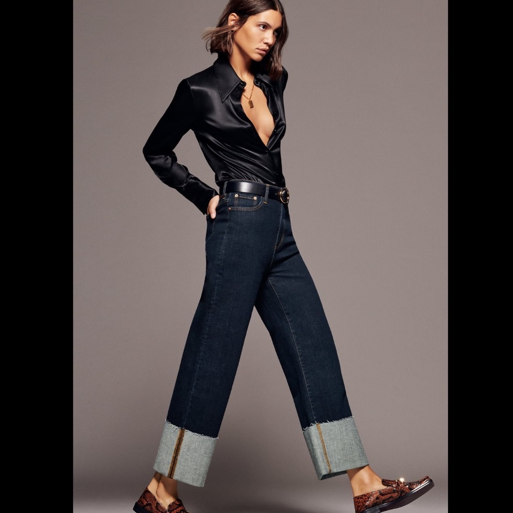 Zara Premium Folded Up Wide Leg Jeans